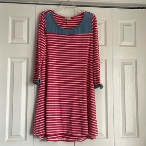 Umgee | 4th of July | red striped denim stretch long sleeve dress